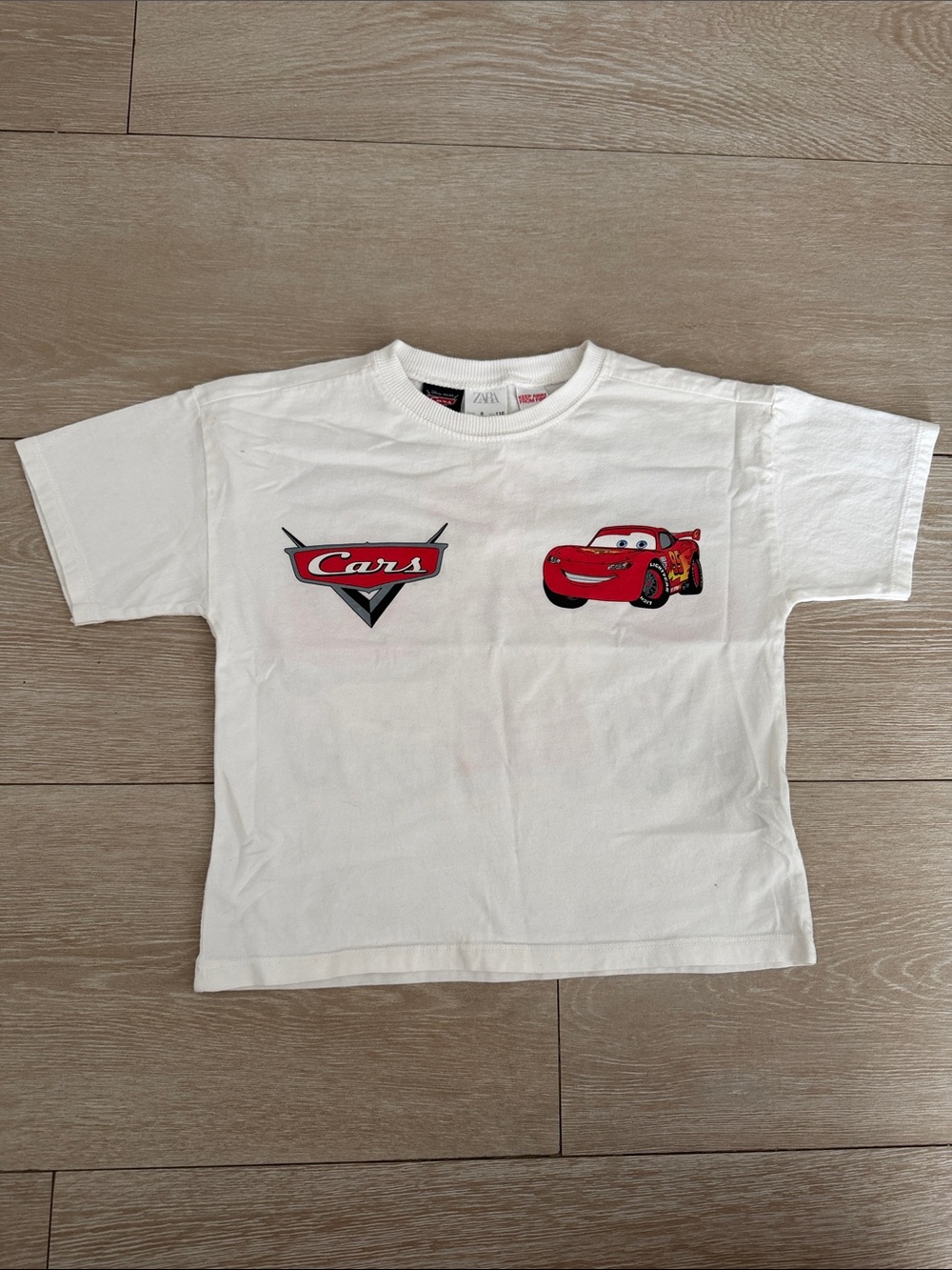 Zara Disney Pixar Cars White Kids Tee with Red Lightning McQueen Graphic